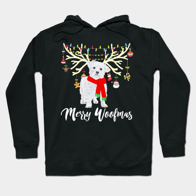 Merry Woofmas Maltese Reindeer Christmas Hoodie by IainDodes